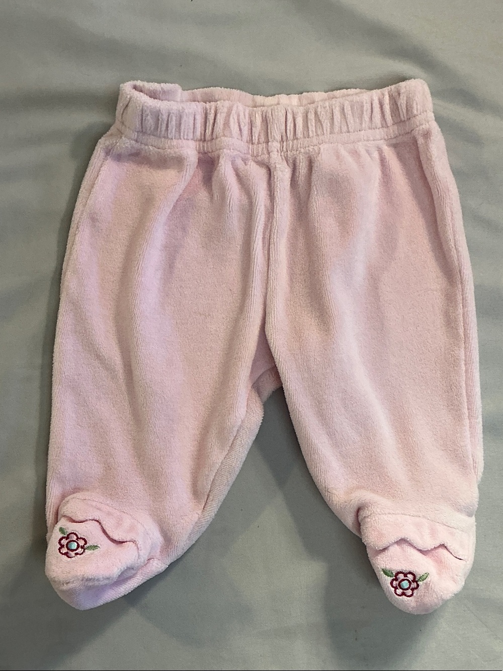 Sears - vintage - Light Pink Baby Footed Sweatpants with Embroidered Flowers